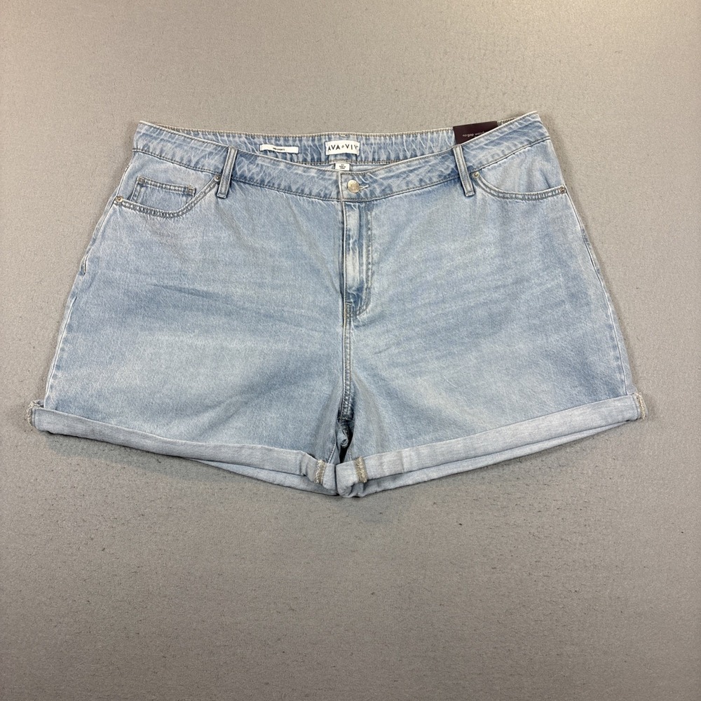 AVA & LIV Women MIdi Short High‎ Rise Relaxed Fit Shorts 22R Blue Denim NWT